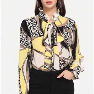 Leopard print Front Tie Long Sleeve Blouse